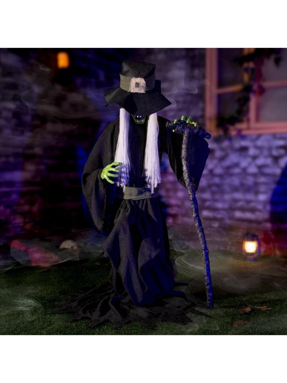 Spooky Animatronic Witch Decoration - Sound Activated, Red Eyes, Haunted House